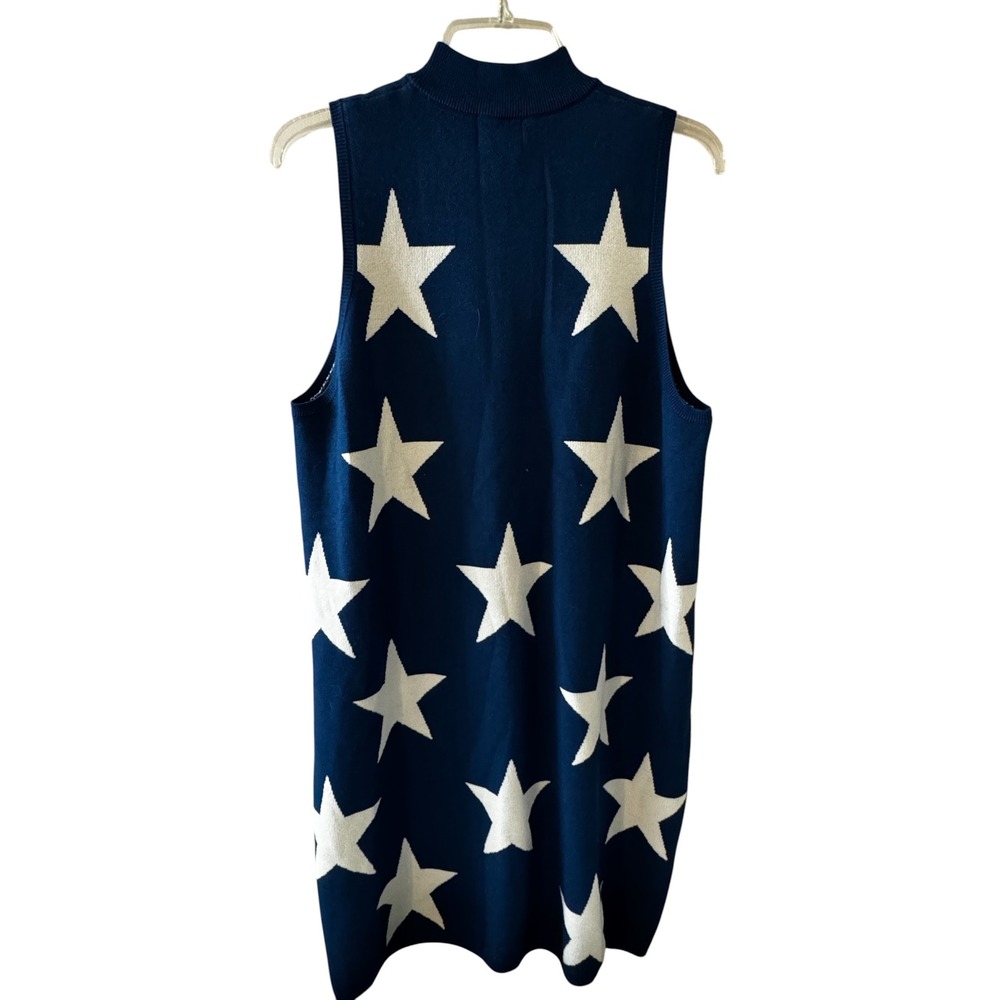 Show Me Your Mumu Zoe Zip Dress XL Navy Blue White Star Print Mock Neck New - Picture 3 of 12